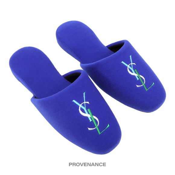 🔴 Yves Saint Laurent YSL Logo Slipper - Blue Velour - Picture 3 of 7